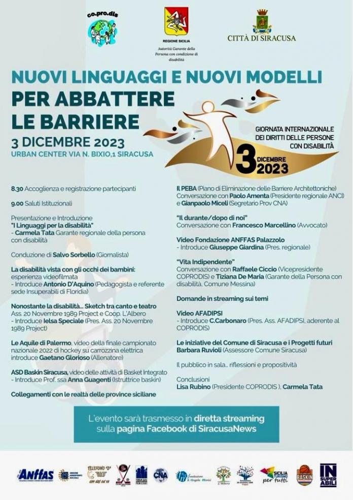 Regione Sicilia - Autorità Garante delle Persone con Disabilità: 3 dicembre Giornata Internazionale dei Diritti delle Persone con Disabilità